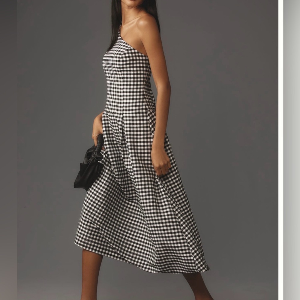 Anthropologie one shoulder gingham dress  👗 ( M)